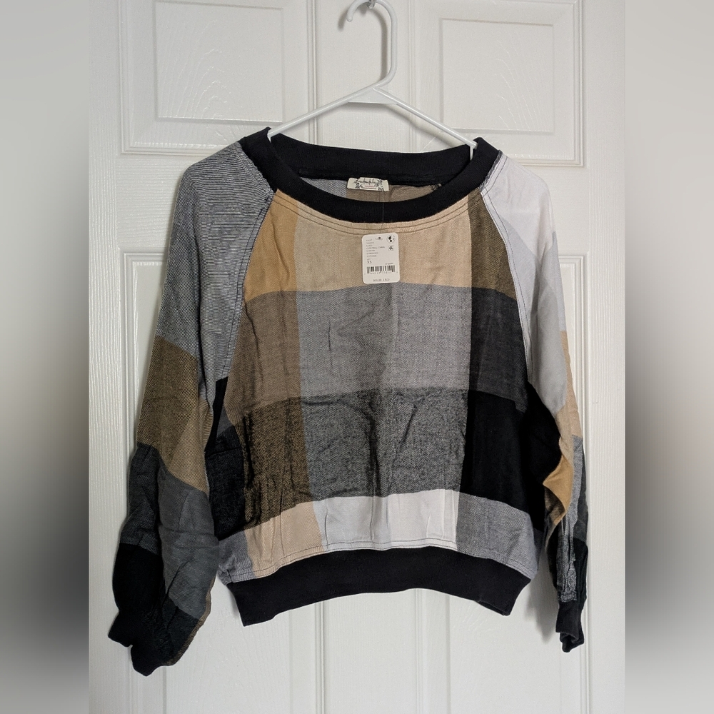 Free People Intimately XS Sugar Cookie Flannel Pajama Top Black/Tan